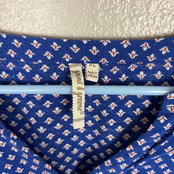 Grand & Greene Size XL Women's Blue Long Sleeve Tunic Style V-Neck Blouse Shirt - Picture 6 of 8